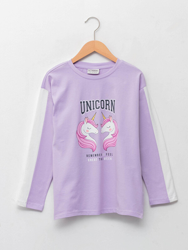 LCW Kids Crew Neck Printed Long Sleeve Girls' T-Shirt