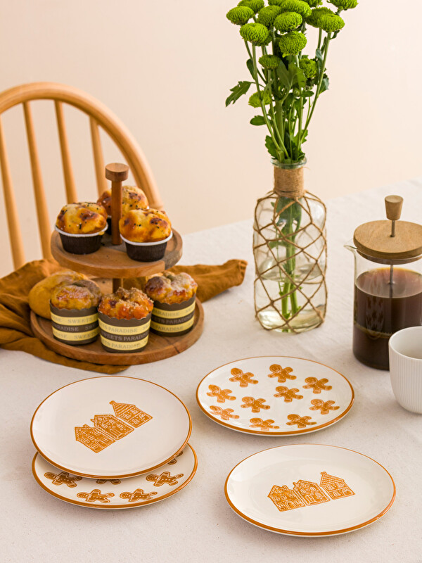 LCW HOME Assiette à Gâteau en Céramique Imprimée Lot de 4 Pièces 21 Cm