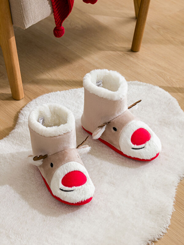 Geyik Nakışlı Pelüş Kadın Ev Botu - Görsel 3