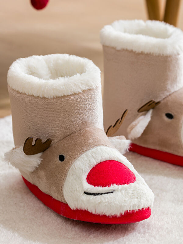 Geyik Nakışlı Pelüş Kadın Ev Botu - Görsel 4