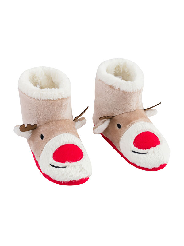 Geyik Nakışlı Pelüş Kadın Ev Botu - Görsel 7