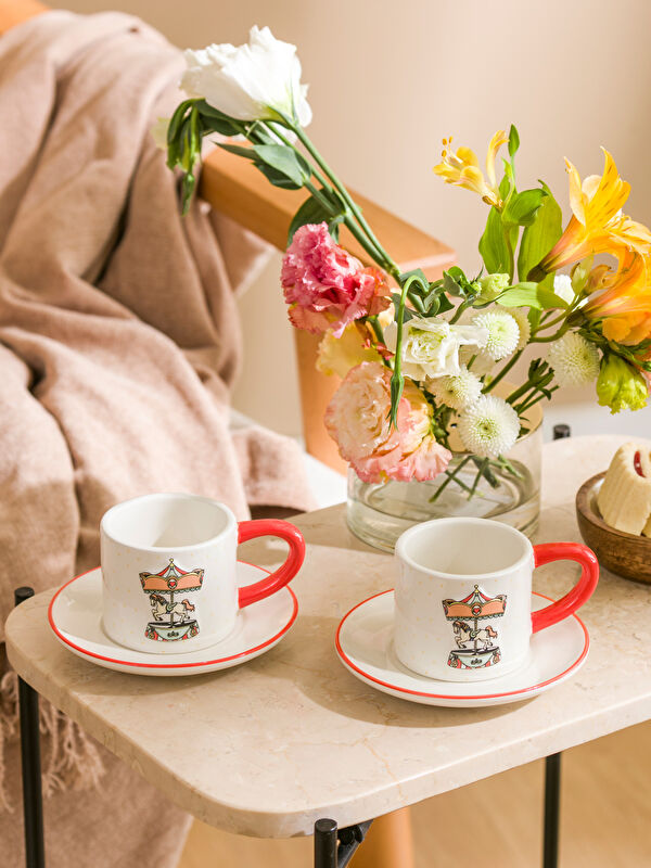 LCW HOME Printed Two Person Ceramic Coffee Cup Set 100 ml