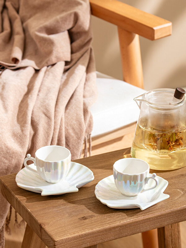 LCW HOME Deniz Kabuğu Figürlü 2 Kişilik Porselen Kahve Fincan Takımı 80 ml