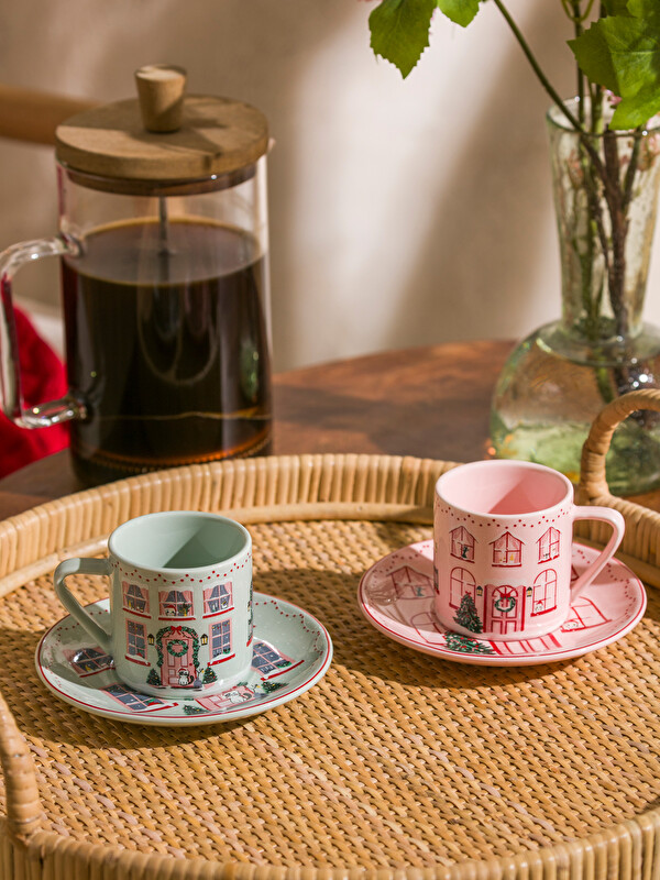 LCW HOME Printed 2-Person Porcelain Coffee Cup Set 90 ml