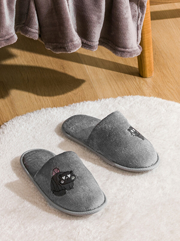 LCW STEPS Kedi Nakışlı Kadın Ev Terliği
