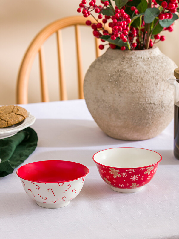 LCW HOME Printed Ceramic Bowl Set of 2