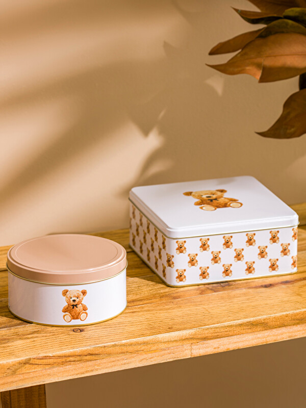 LCW HOME Bear Printed Metal Storage Container Set 2 Pack