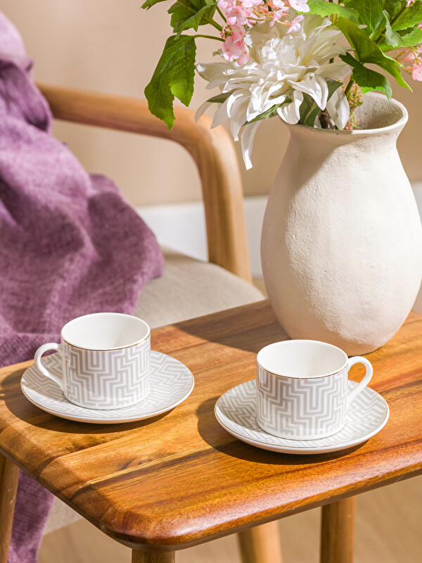 LCW HOME Printed 2-Person Porcelain Coffee Cup Set 90 ml