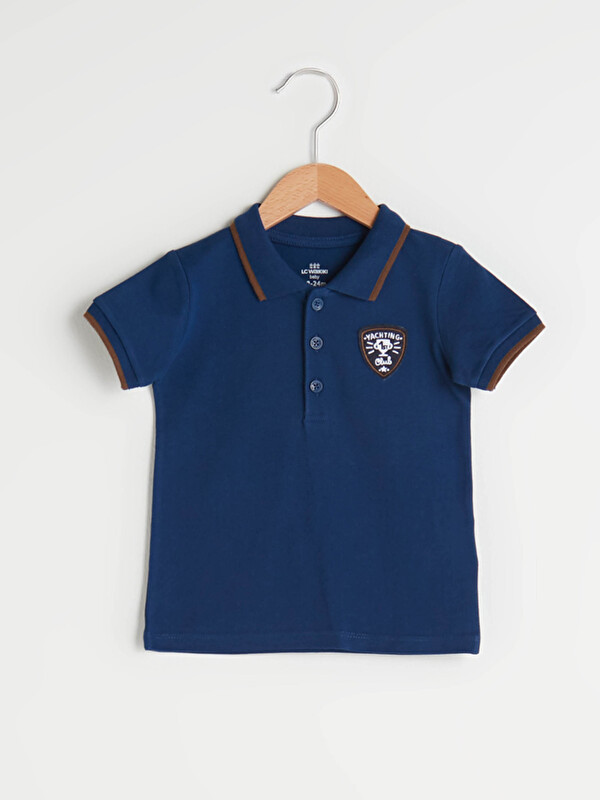 LCW baby Polo Yaka Kısa Kollu Aplikeli Pamuklu Erkek Bebek Tişört