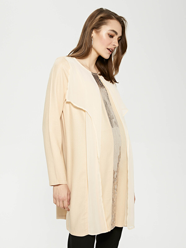 LCWAIKIKI Maternity Crew Neck Sequin Pattern Long Sleeve Chiffon Maternity Tunic