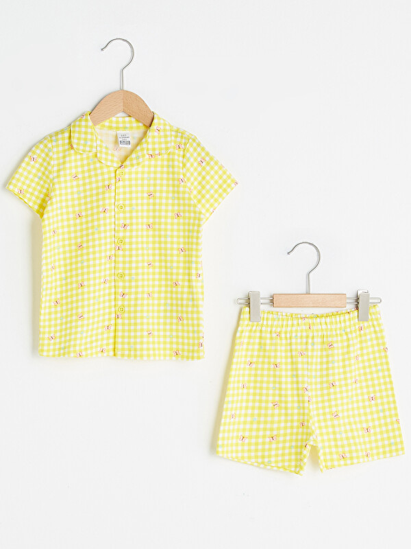LCW baby Set de pijama cu mânecă scurtă, guler de cămașă, imprimat, pentru bebeluși fete