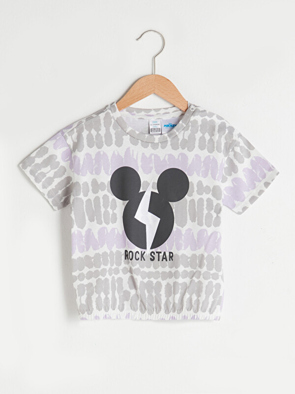 LCW baby Crew Neck Short Sleeve Mickey Mouse Printed Cotton Baby Boy T-Shirt