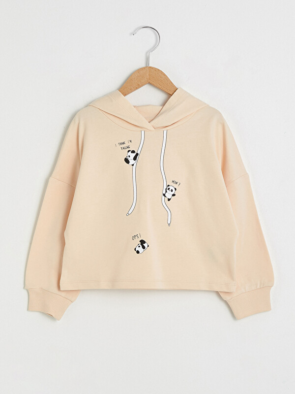 LCW Kids Hooded Printed Long Sleeve Girls' Sweatshirt
