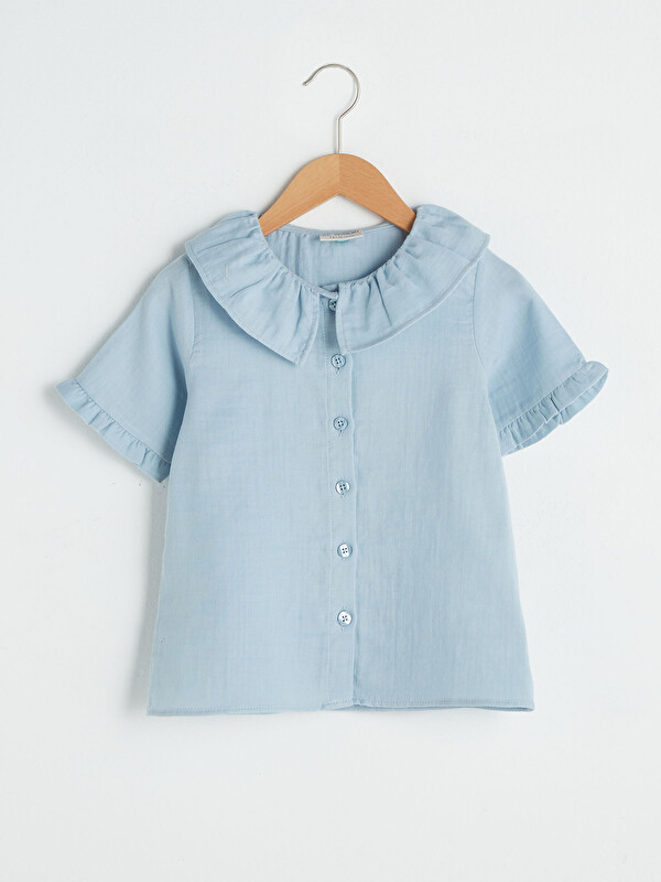 LCW Kids Peter Pan Collar Basic Short Sleeved Cotton Girls' Shirt