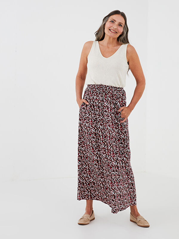 LCW Grace Elastic Waist Patterned A-Cut Belmando Fabric Women's Skirt