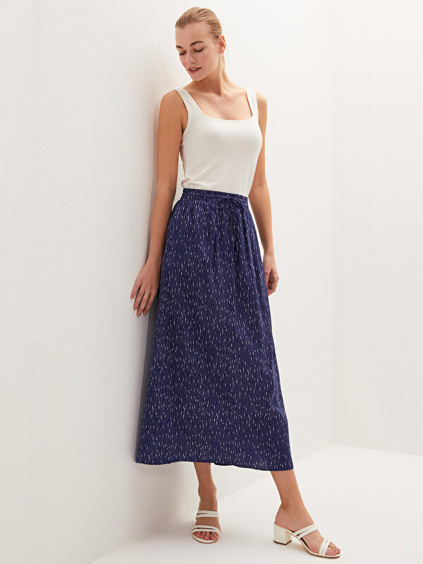 LCW Grace Elastic Waist Patterned A-Cut Belmando Fabric Women's Skirt