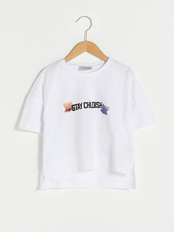 LCW Kids Crew Neck Printed Short Sleeve Cotton Girl T-shirt