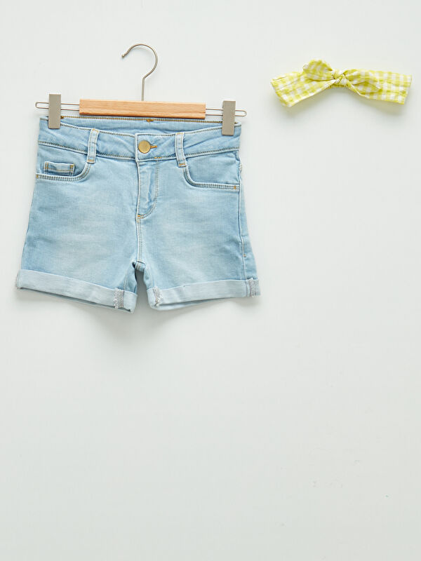 LCW Kids Cotton Girl Jean Shorts and Headband