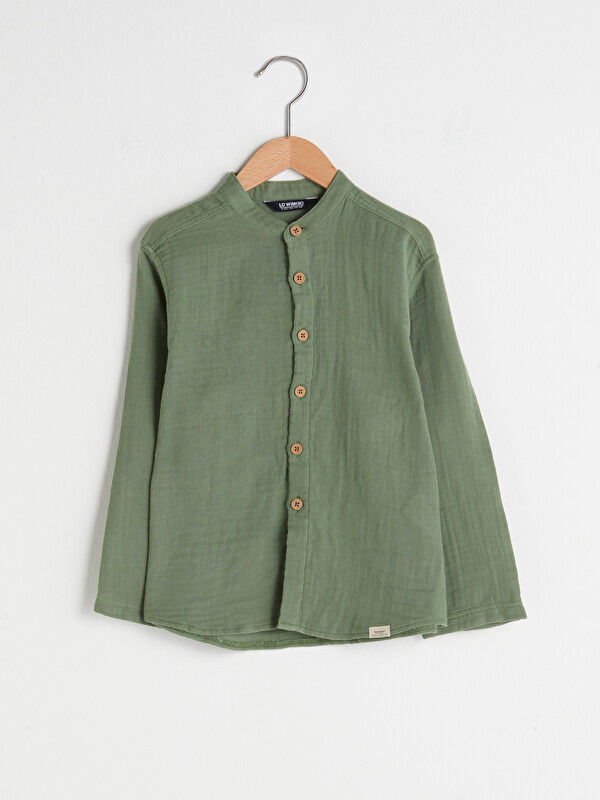 LCW Kids Grandad Collar Basic Long Sleeve Cotton Boy's Shirt