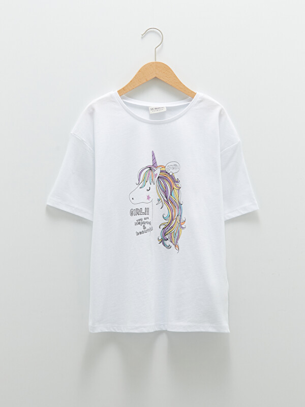 LCW Kids Crew Neck Printed Short Sleeve Cotton Girl T-shirt