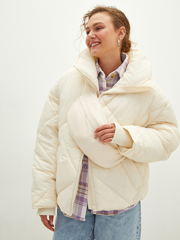 LCW Vision Col Cheminée Régulier Manches Longues Manteau Bouffant et Sac pour Femmes