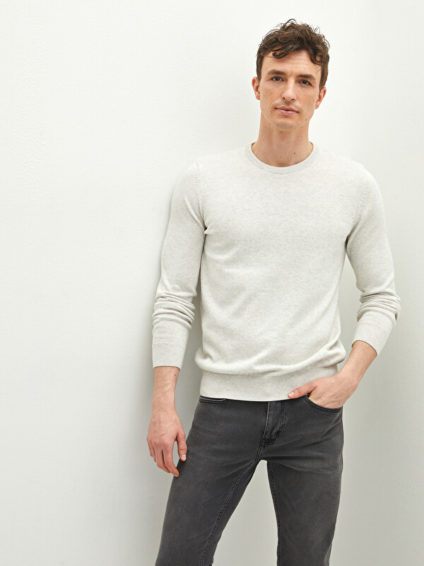 LCWAIKIKI Basic Rundhalsausschnitt Langarm Dünner Herren Strickpullover
