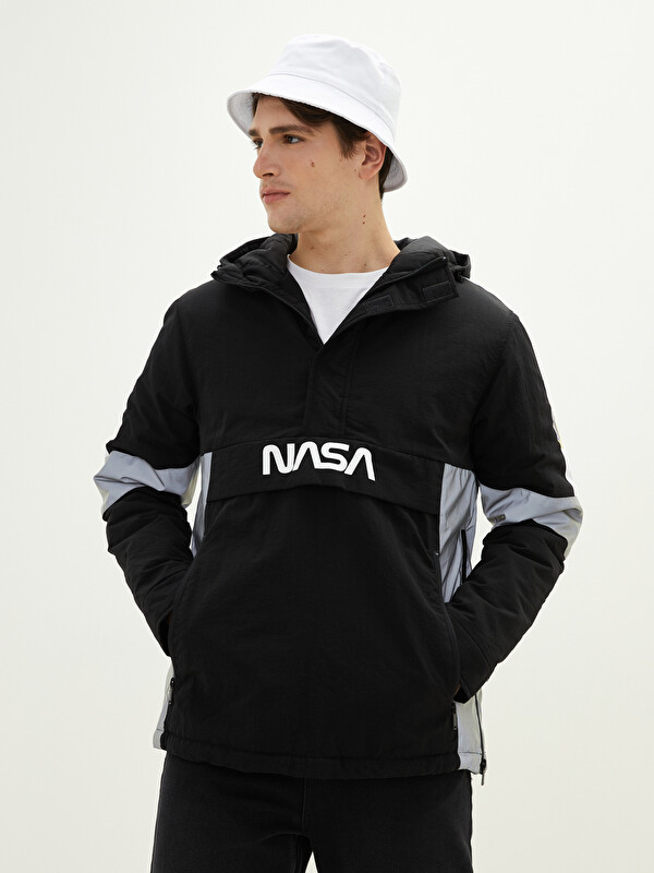 XSIDE Comfortable Fit Hooded Nasa Printed Slim Men's Kangaroo Coat