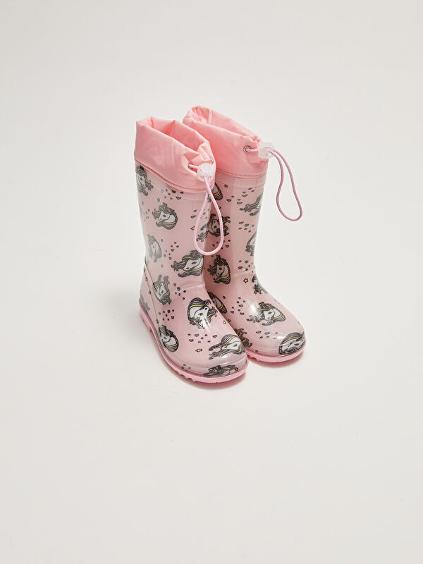 LCW STEPS Girl's Printed Elastic Lace-Up Rain Boots