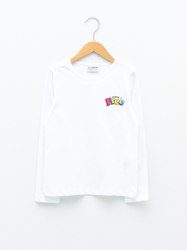 LCW Kids Crew Neck Printed Long Sleeve Girls' T-Shirt