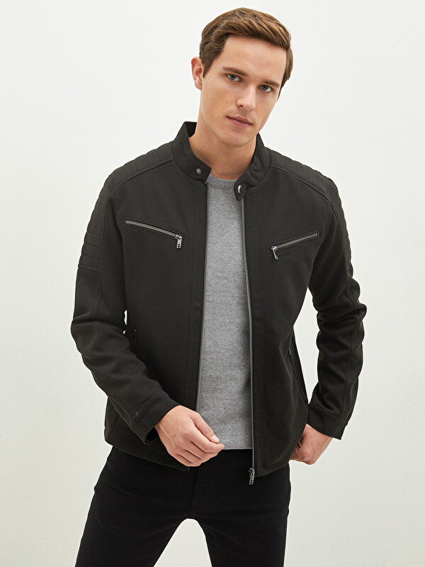 LCW Vision Palton Slim Fit cu Guler Biker Tricotat pentru Bărbați