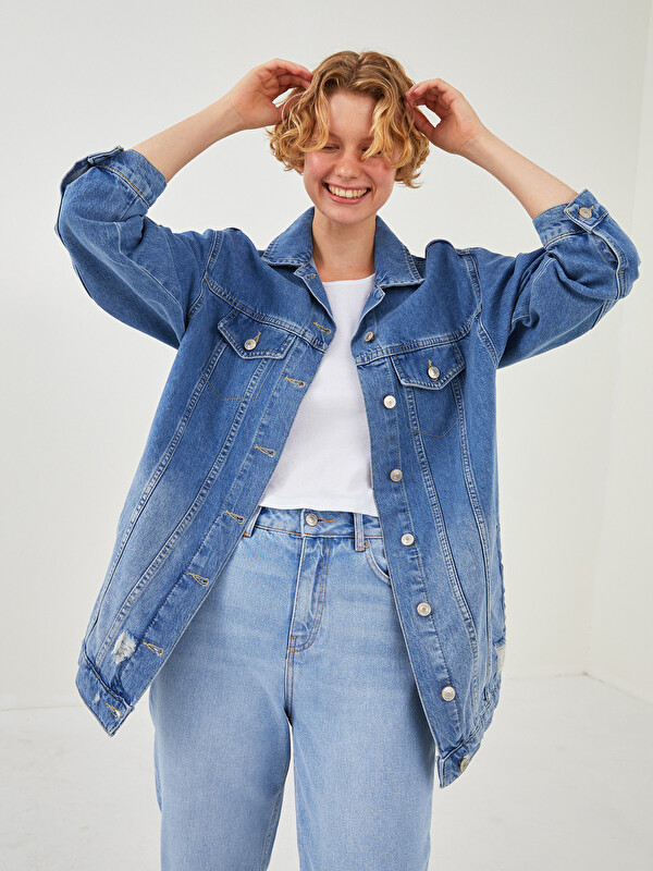 LCW Jeans Джинсовая Куртка Rodeo Женская С Карманами, Длинным Рукавом И Обычным Воротником