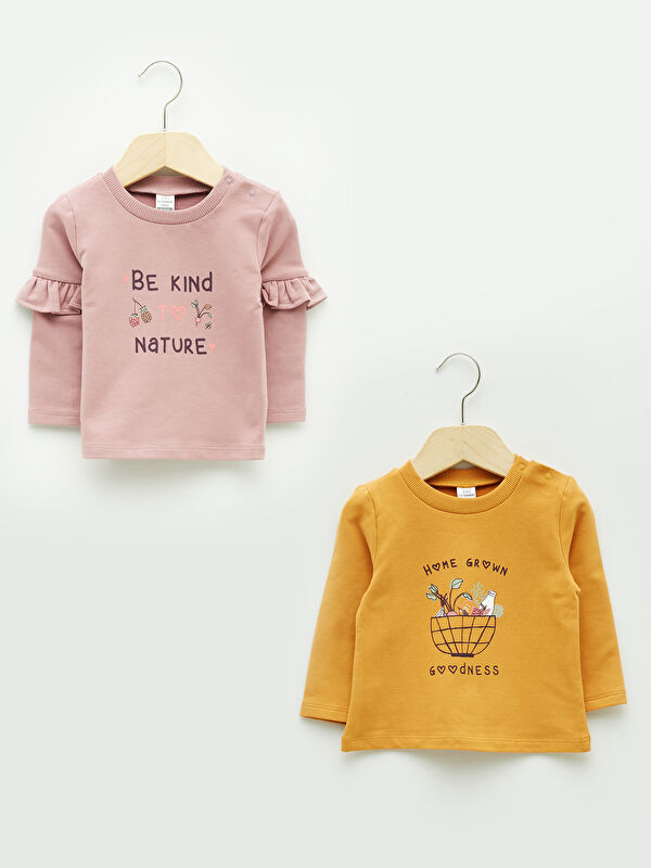 LCW baby Crew Neck Long Sleeve Printed Baby Girl Sweatshirt 2 Pieces
