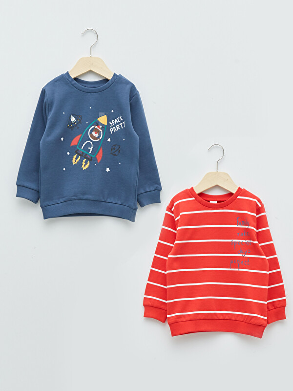 LCW baby Crew Neck Printed Long Sleeve Baby Boy Sweatshirt 2-pack