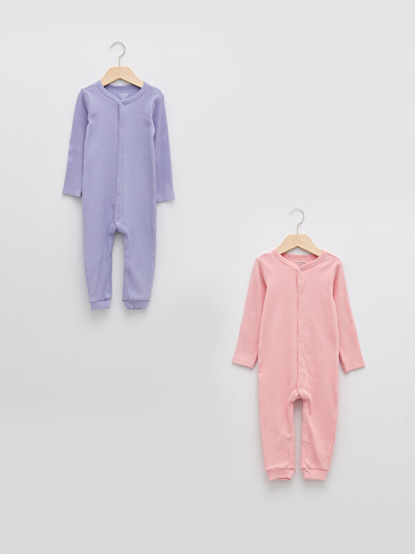 LCW baby Crew Neck Long Sleeve Basic Baby Girl Jumpsuit 2-Pack