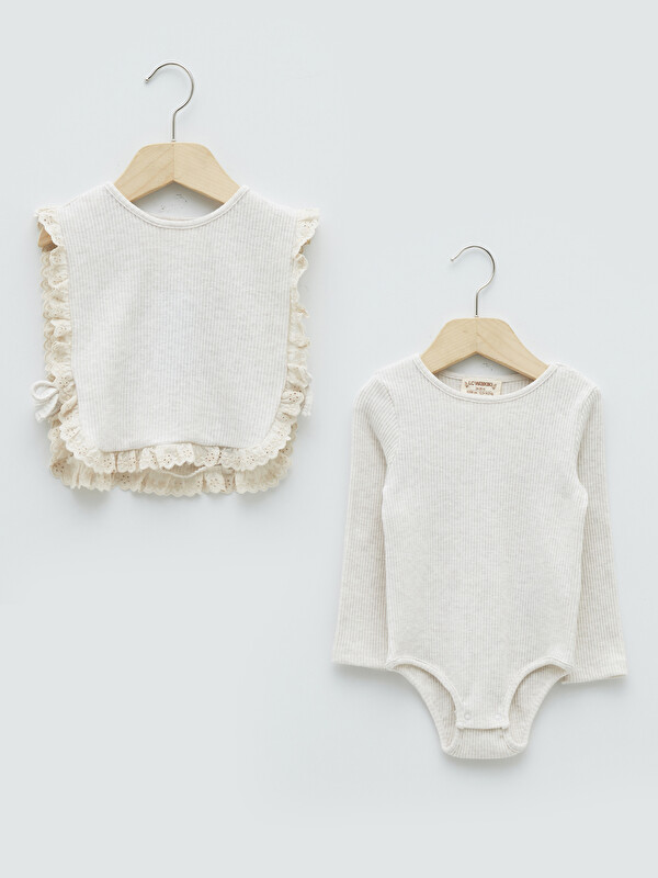 LCW baby Crew Neck Long Sleeved Baby Girl Snap Fastener Body and Sweater 2-Pack Set