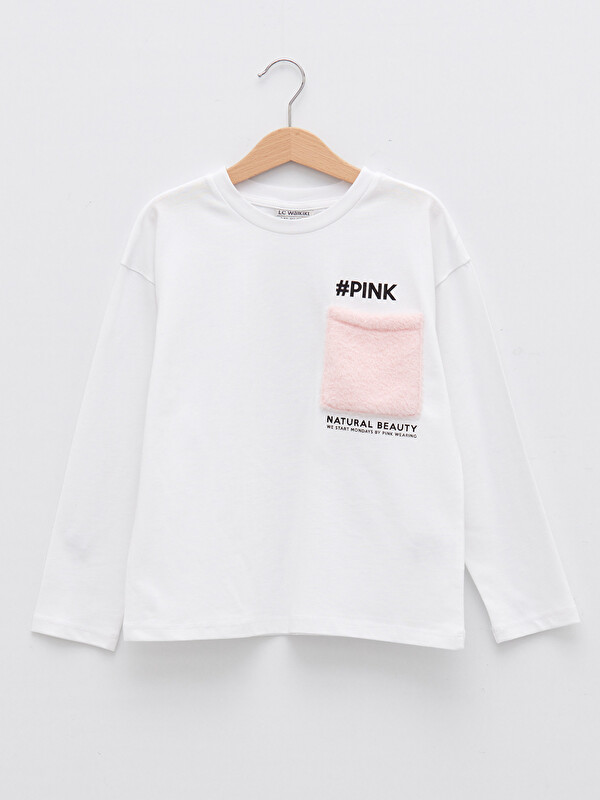 LCW Kids Crew Neck Letter Printed Long Sleeve Cotton Girls' T-Shirt