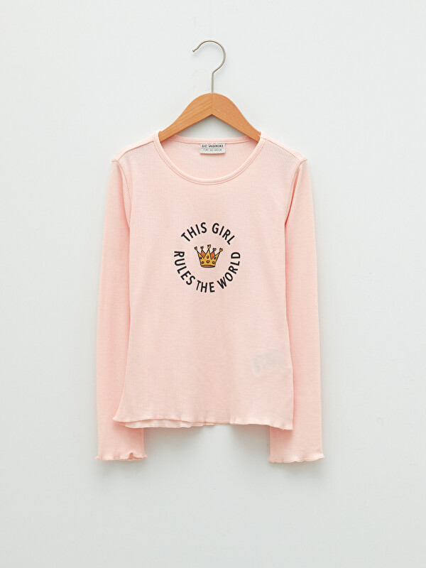 LCW Kids Crew Neck Printed Long Sleeve Girls' T-Shirt