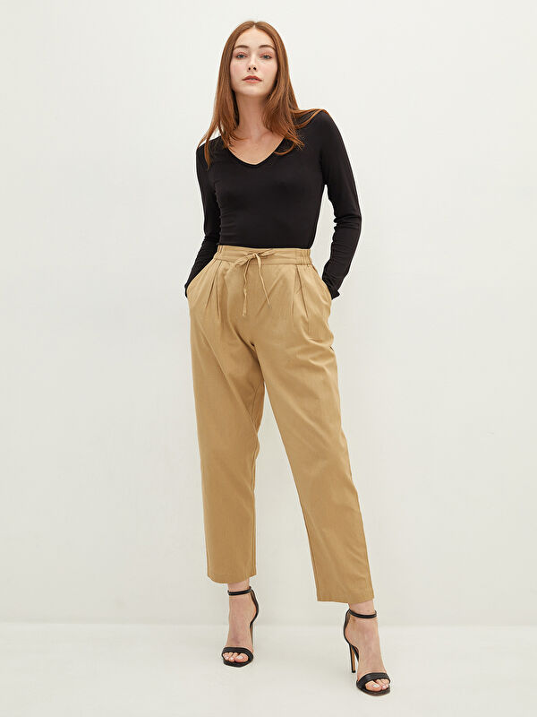 LCWAIKIKI Basic Women's Trousers with Elastic Waist and Tie Detail