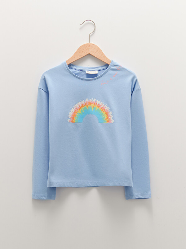 LCW Kids Crew Neck Printed Long Sleeve Cotton Girl T-shirt