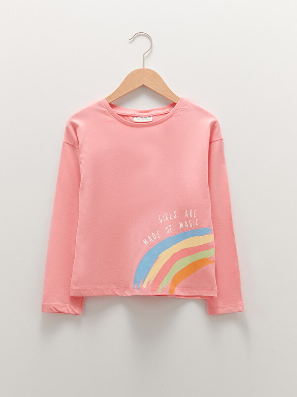 LCW Kids Crew Neck Printed Long Sleeve Cotton Girl T-shirt