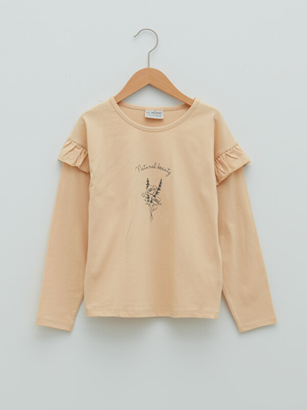 LCW Kids Crew Neck Printed Long Sleeve Cotton Girl T-shirt