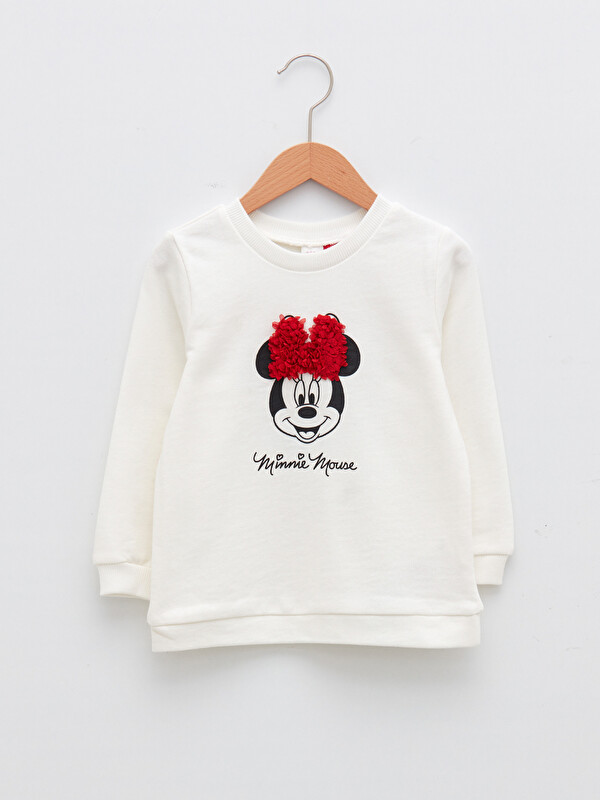 LCW baby Crew Neck Long Sleeve Minnie Mouse Printed Baby Girls' Sweatshirt