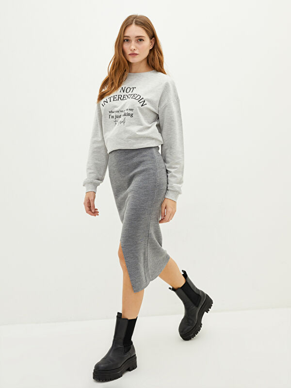 LCW Vision Women's Elasticated Waist Plain Knitwear Skirt