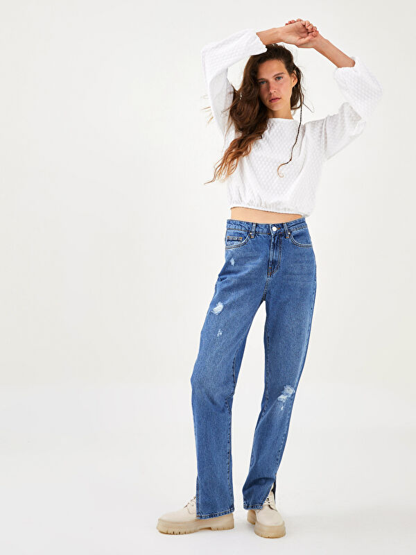 XSIDE Crew Neck Self-Patterned Long Sleeve Women's Blouse