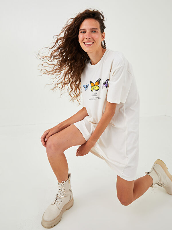 XSIDE Crew Neck Printed Short Sleeve Cotton Women's Dress
