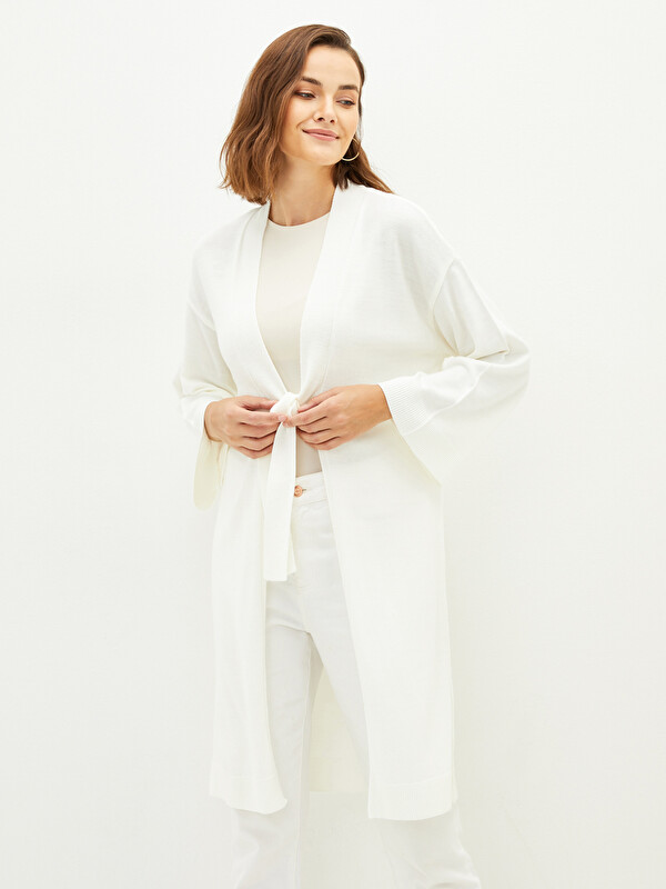 LCWAIKIKI Classic Double Breasted Collar Lacing Detail Long Sleeve Women's Knitwear Cardigan
