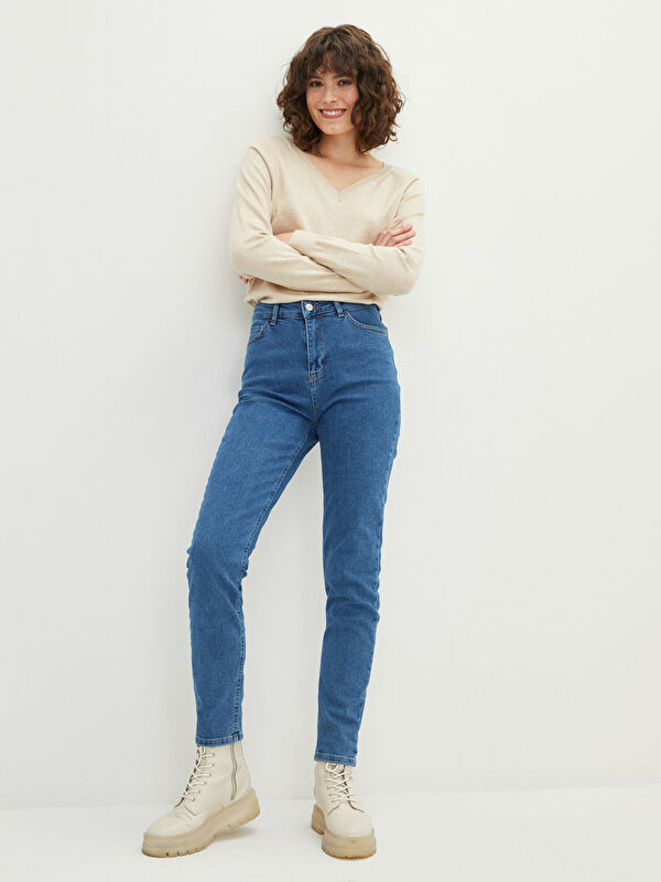 LCW Jeans High Waist Slim Fit Rodeo Jean Trousers For Women With Pocket Detail