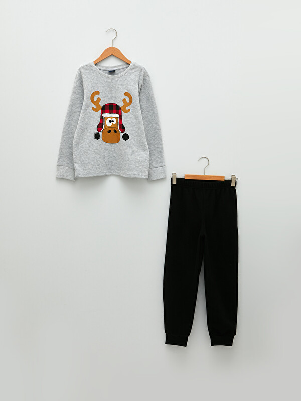 LCW Kids Set de pijama băieți cu tematică de Crăciun, mânecă lungă, guler rotund