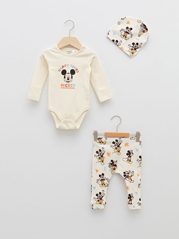 LCW baby Crew Neck Mickey Mouse Printed Long Sleeve Baby Boy Suit 3 Pack