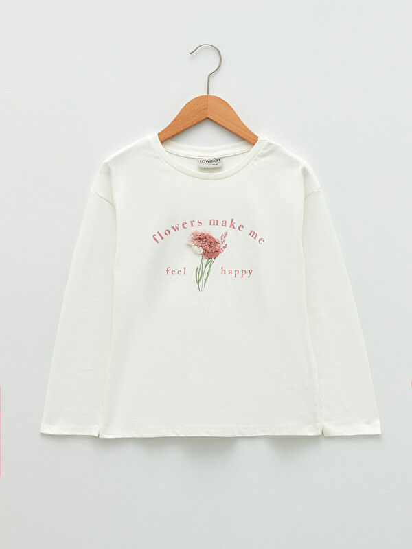 LCW Kids Crew Neck Printed Long Sleeve Cotton Girl T-shirt